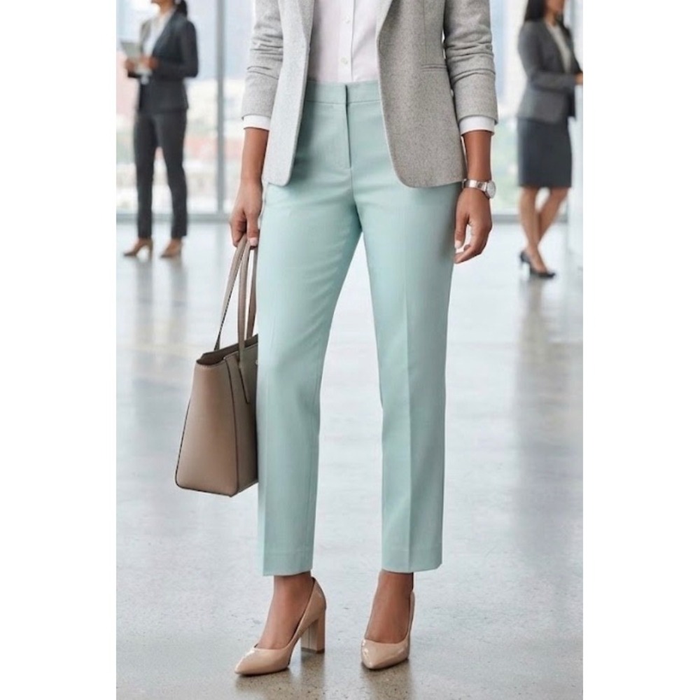 Talbots Chatham Ankle Pants Aqua Blue Side Zip Straight Leg Size 6
